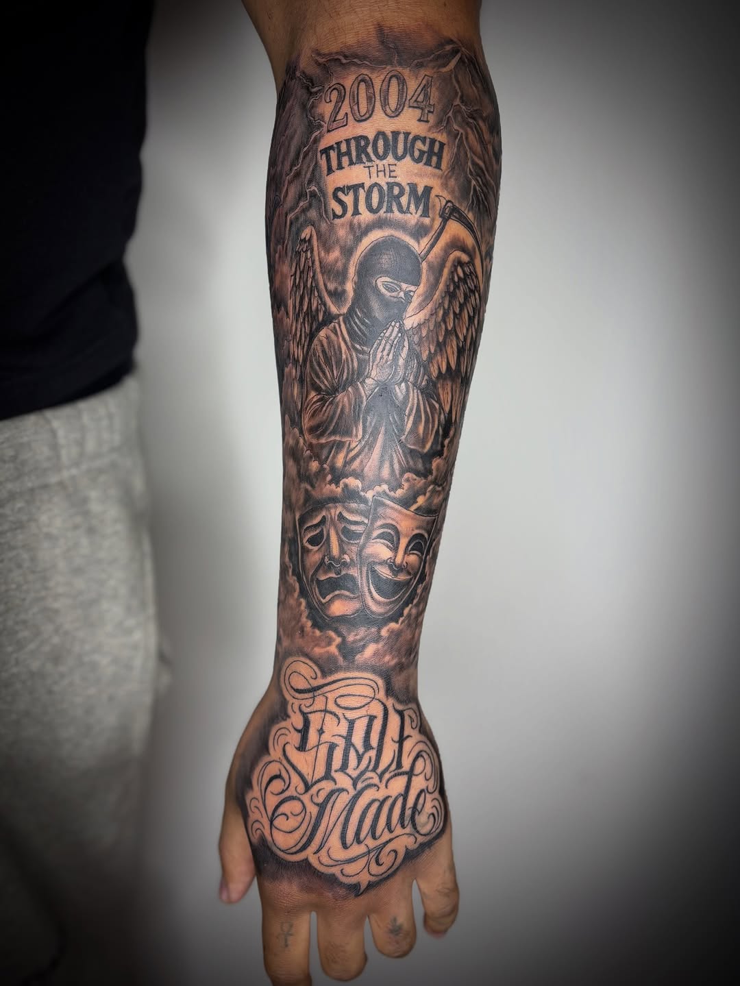 Tattoo by @zhentats2 β black_and_grey, lettering_script