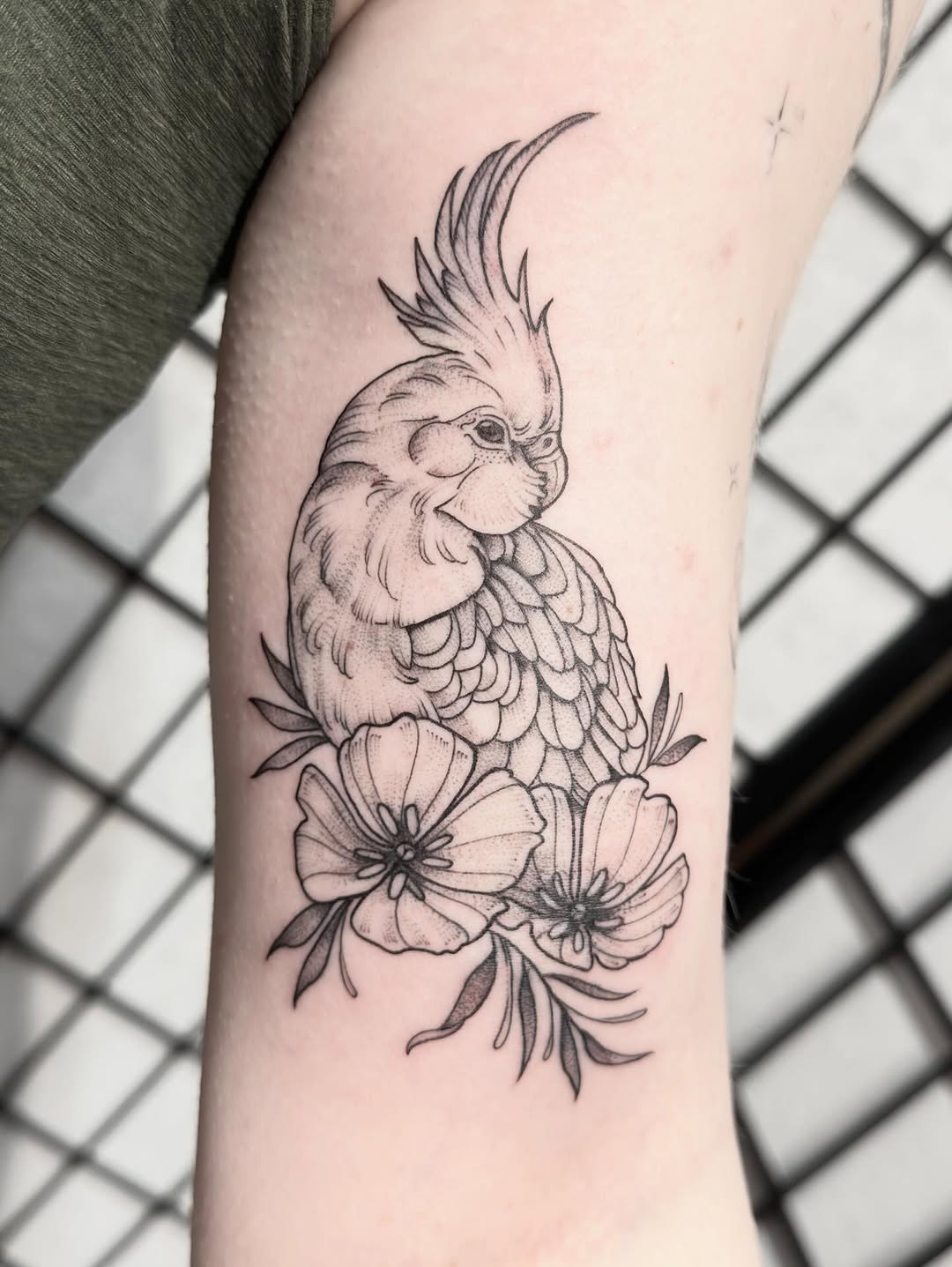 Tattoo by @kmarsdentattoos — black_and_grey, dotwork