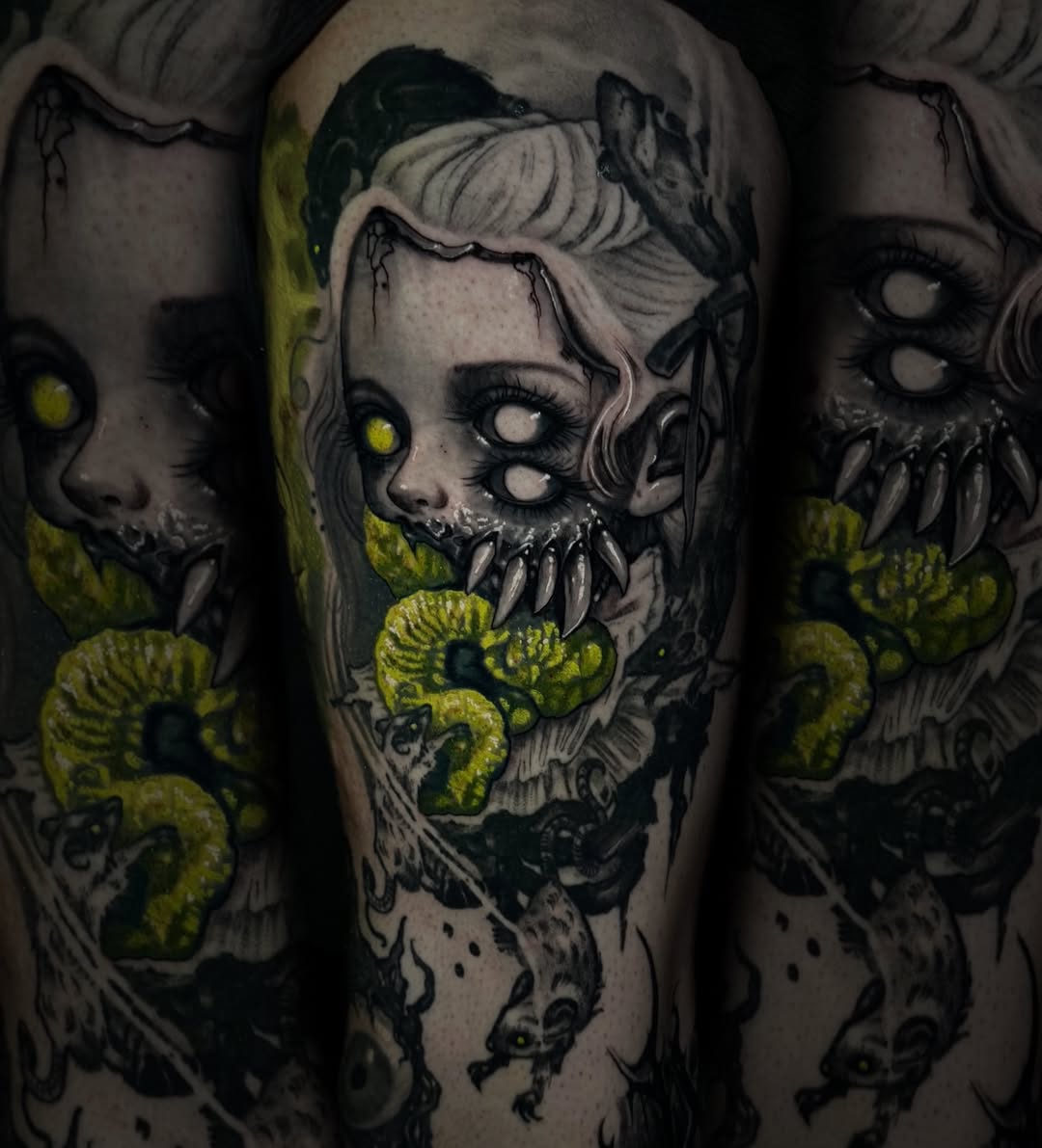 Tattoo by @spacezombietattoo β dark_realism, blackwork