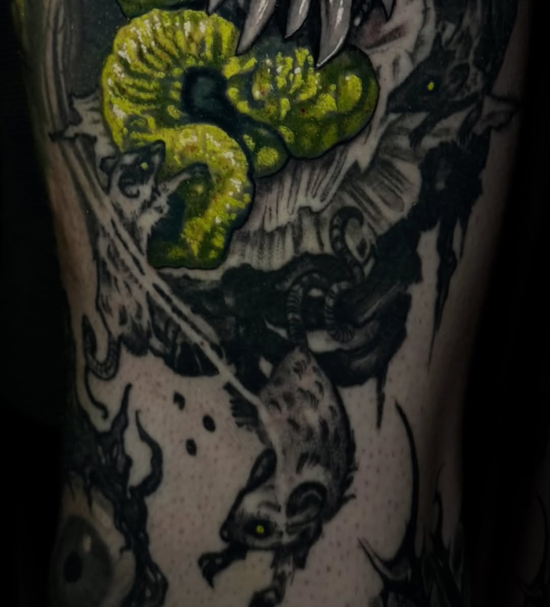 Tattoo by @spacezombietattoo β dark_realism, black_and_grey