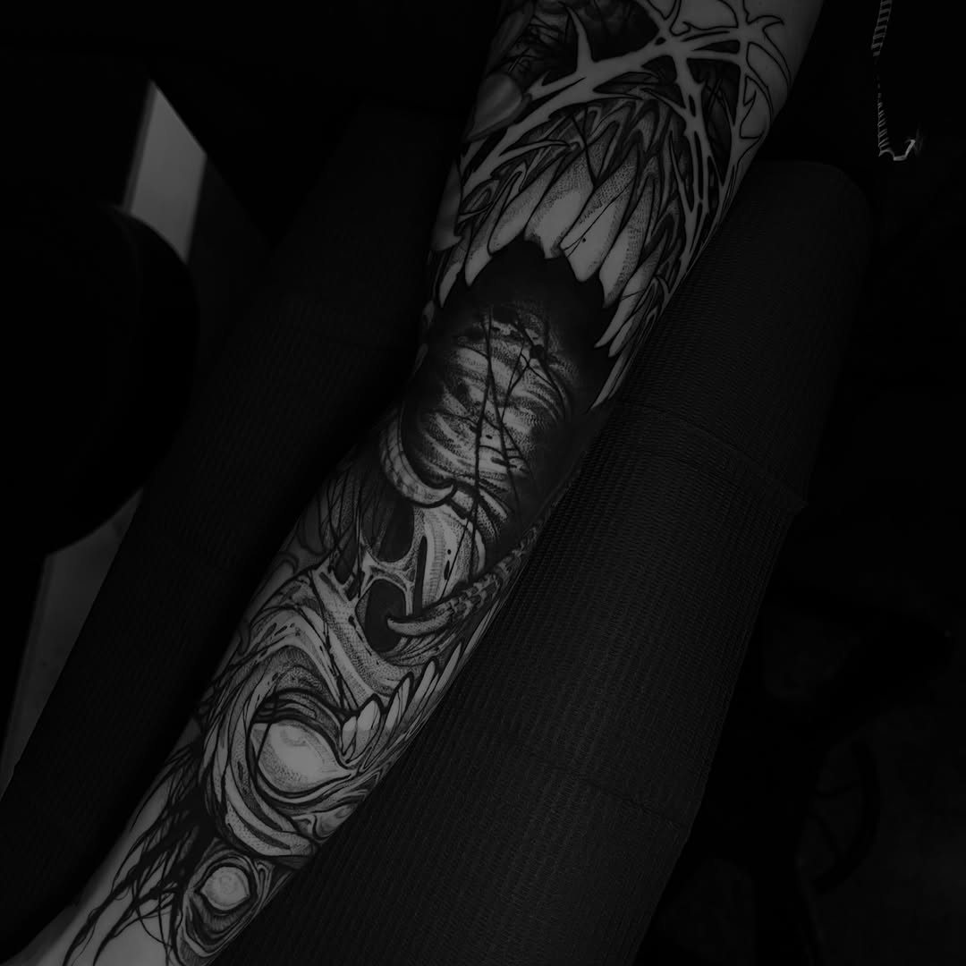 Tattoo by @trophytattoos — black_and_grey, dark_realism