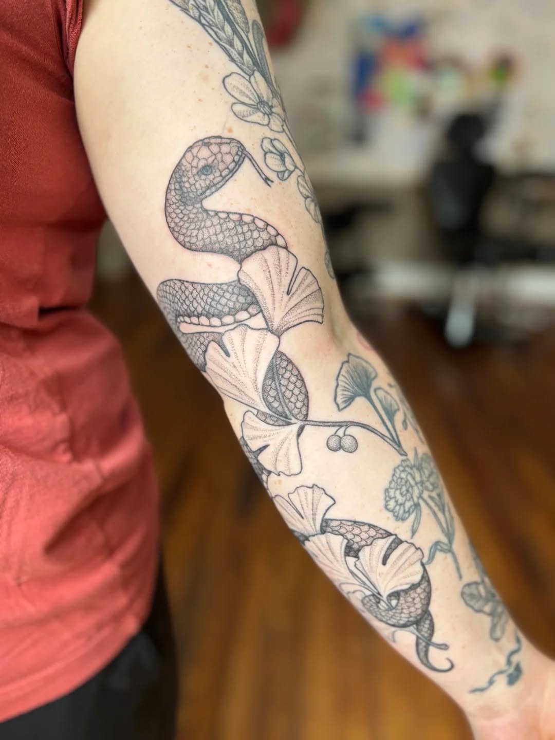 Tattoo by @em.has.ink — dotwork, black_and_grey