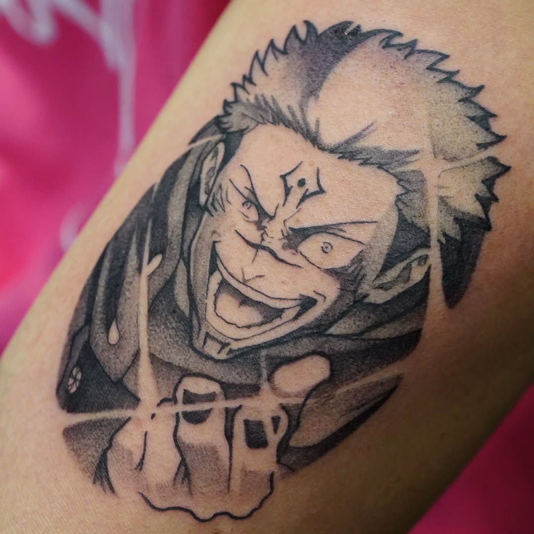 Tattoo by @juanes_lopez06 β anime, black_and_grey