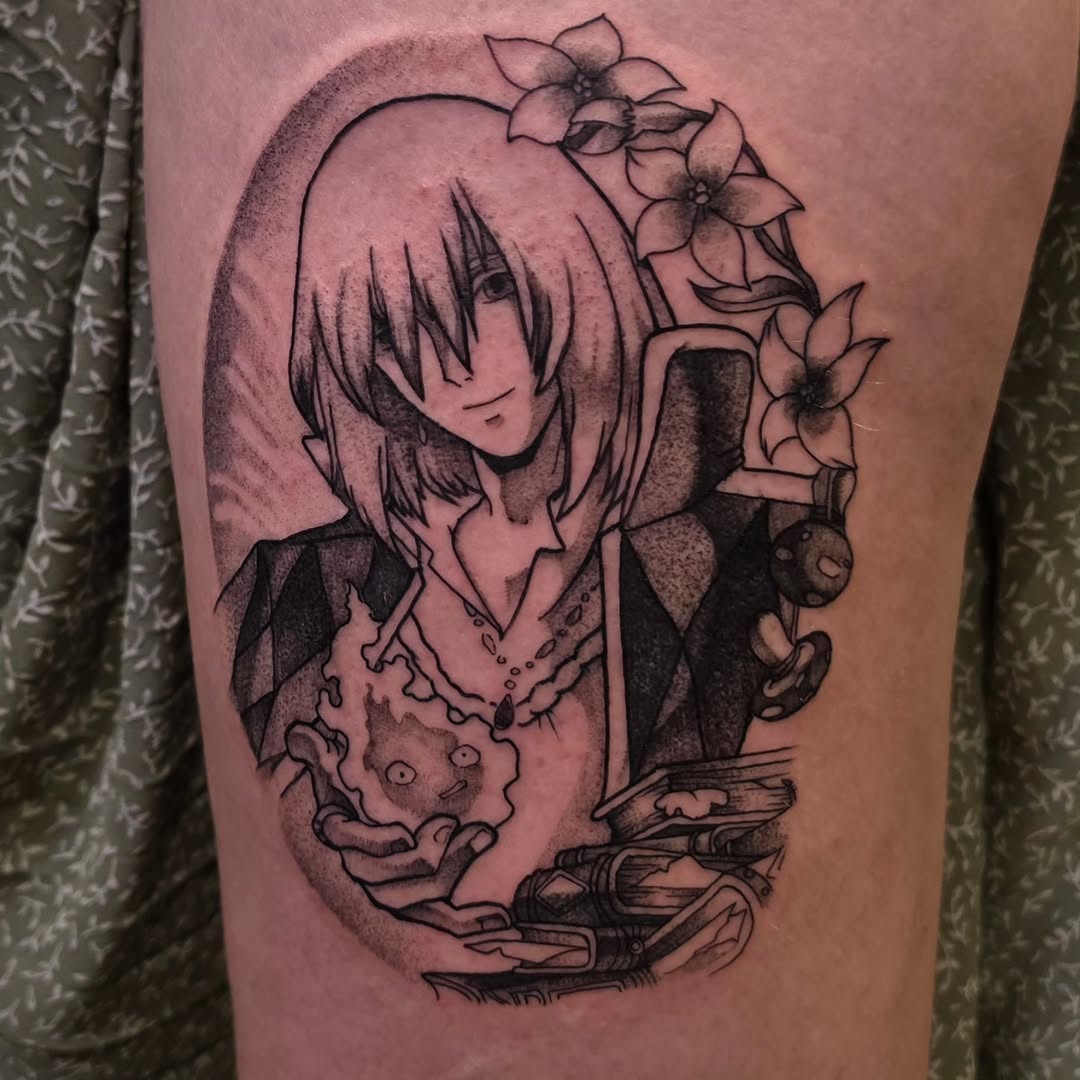 Tattoo by @juanes_lopez06 β anime, black_and_grey