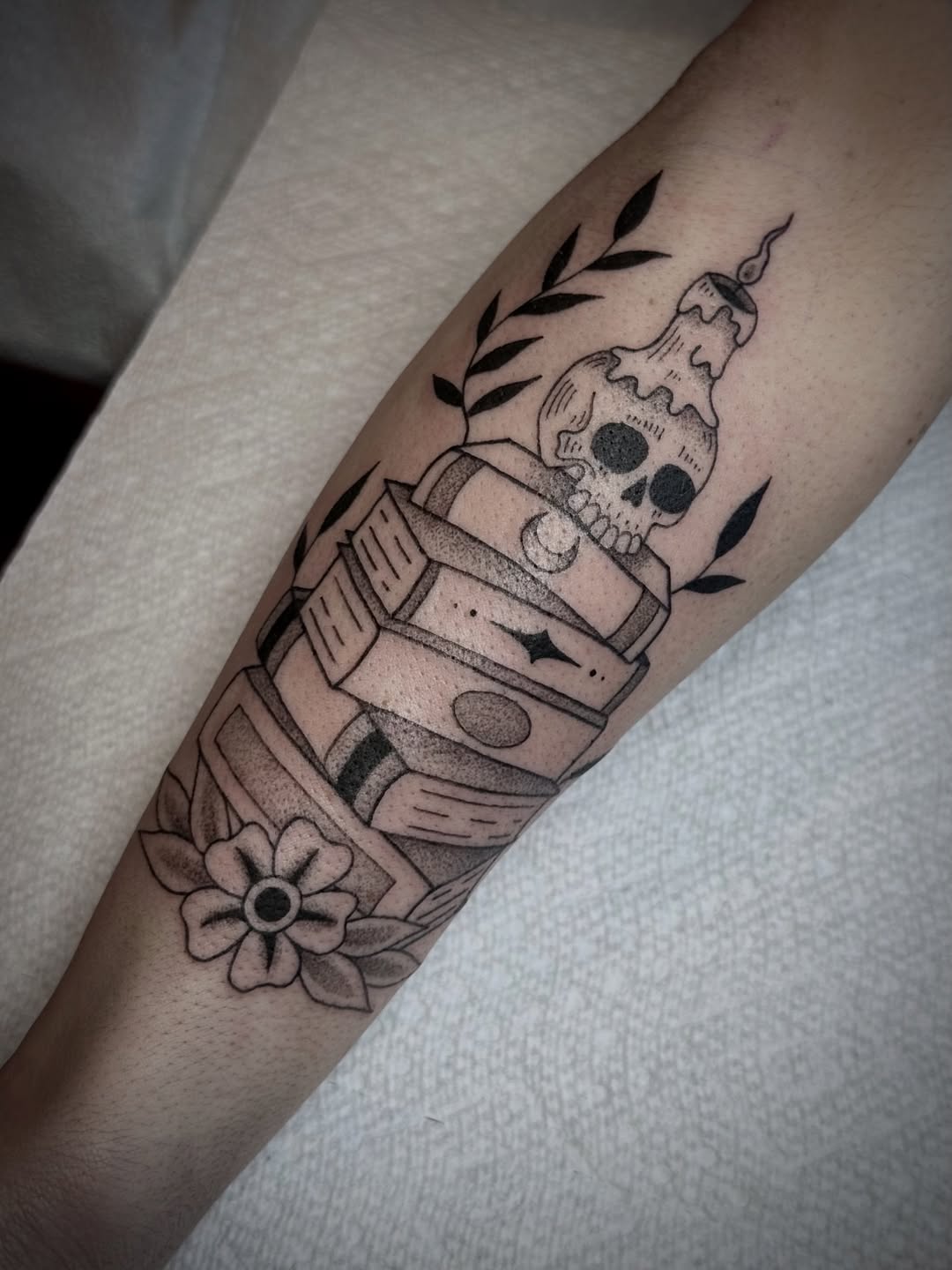 Tattoo by @dana.of.the.dead — illustrative, dotwork