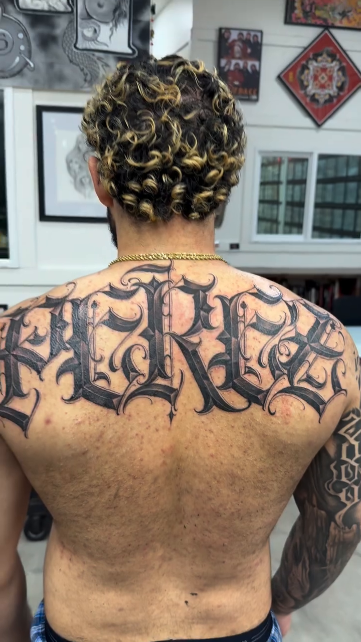 Tattoo by @nickysix86 — lettering_script, blackwork