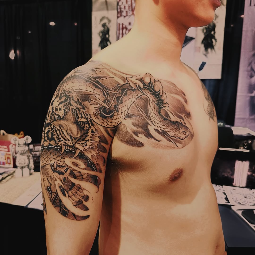 Tattoo by @loganartstudio โ japanese_irezumi, black_and_grey