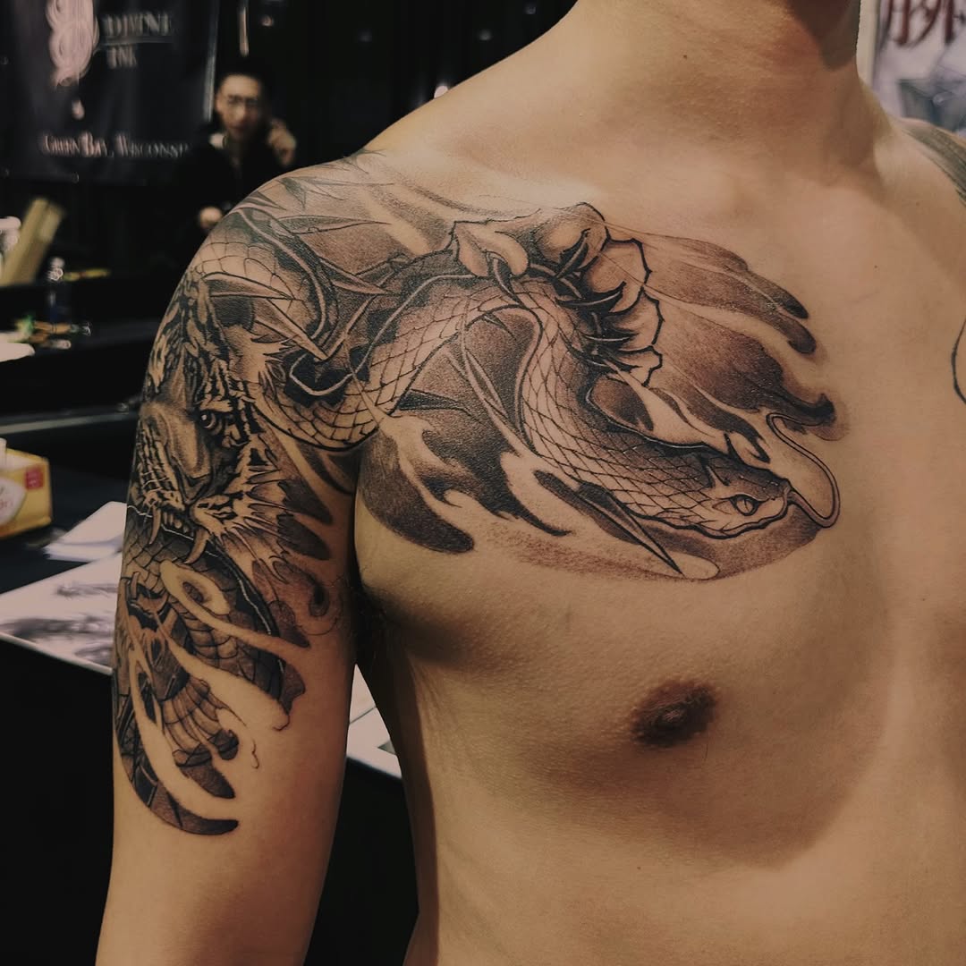 Tattoo by @loganartstudio โ japanese_irezumi, black_and_grey