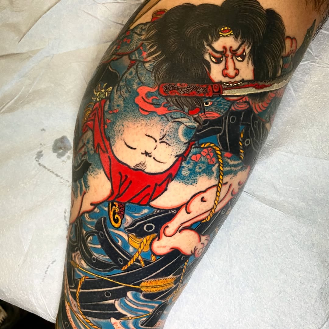 Tattoo by @jonmesatattoos โ japanese_irezumi, black_and_grey