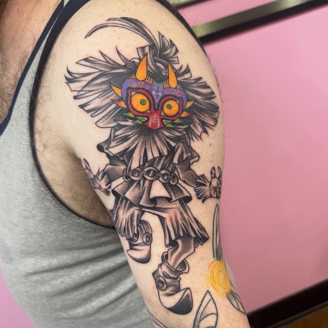 Tattoo by @gremlin.tattoos — black_and_grey, new_school