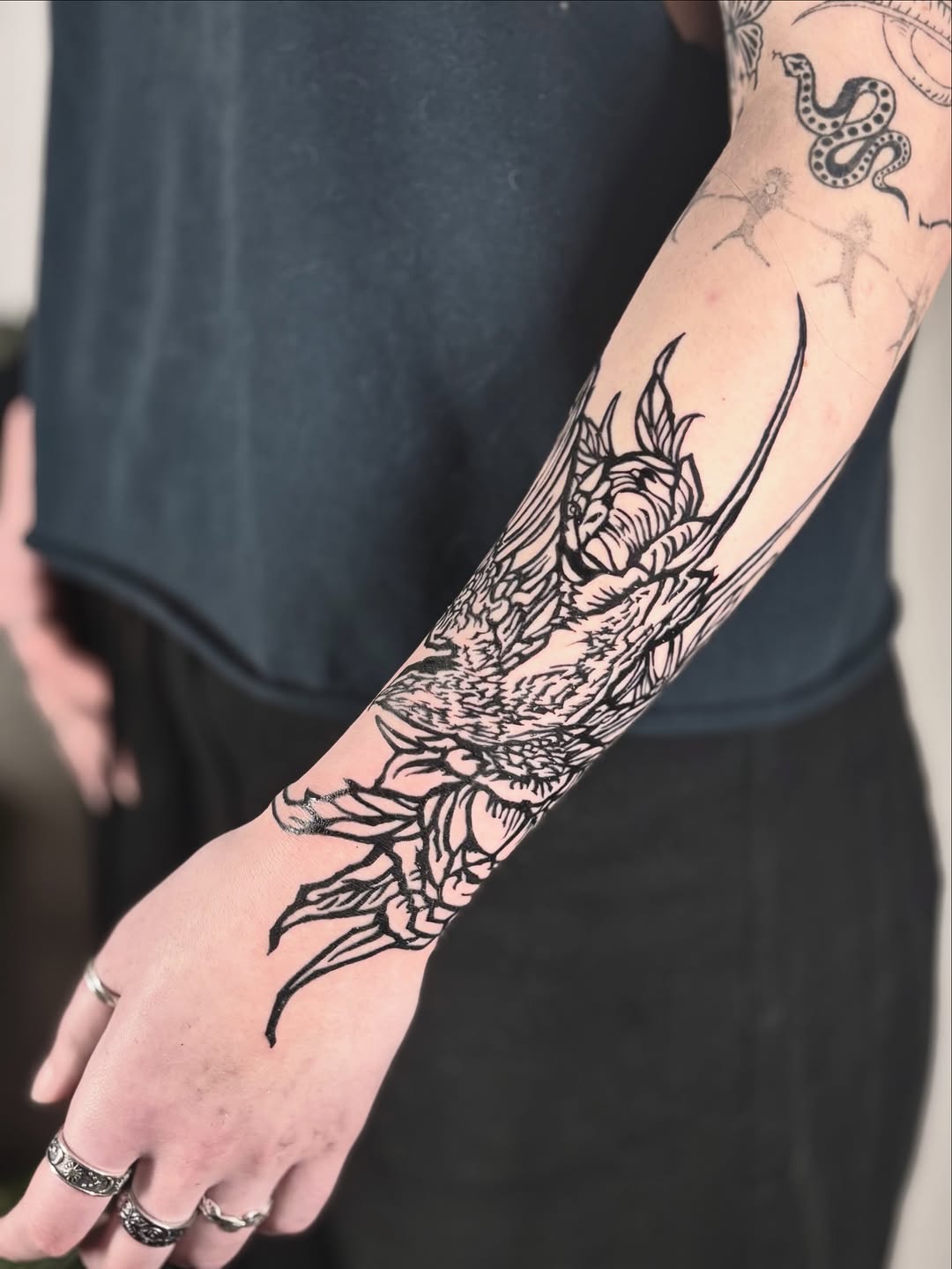 Tattoo by @wren.cavanaugh — illustrative, blackwork
