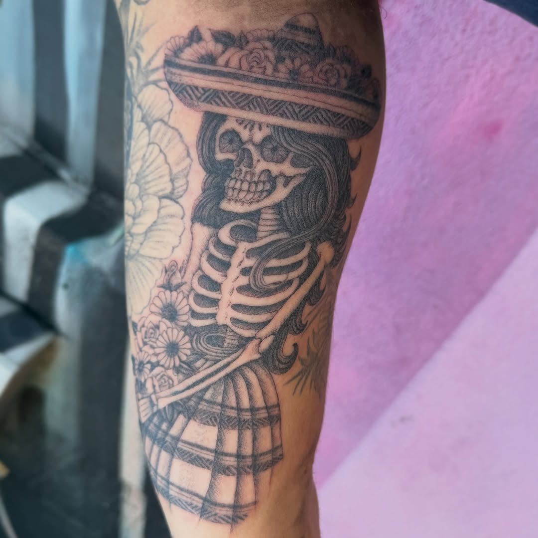 Tattoo by @markpeoplestattoos — black_and_grey, chicano