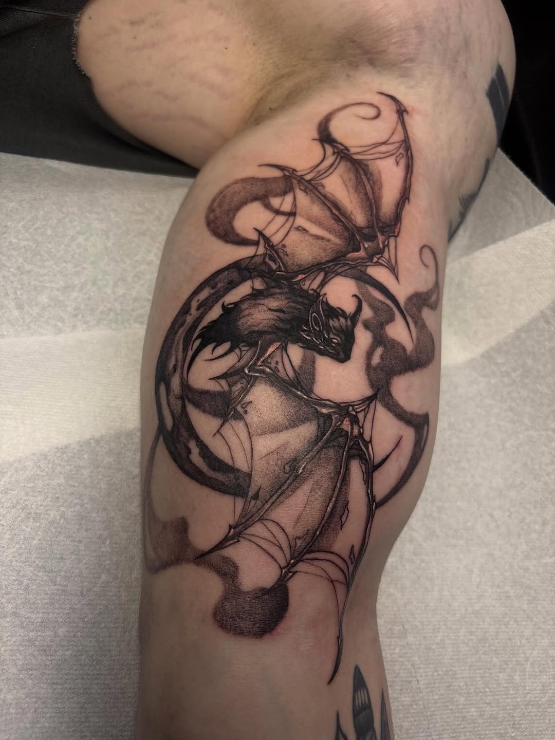 Tattoo by @inkkate_ — black_and_grey, illustrative