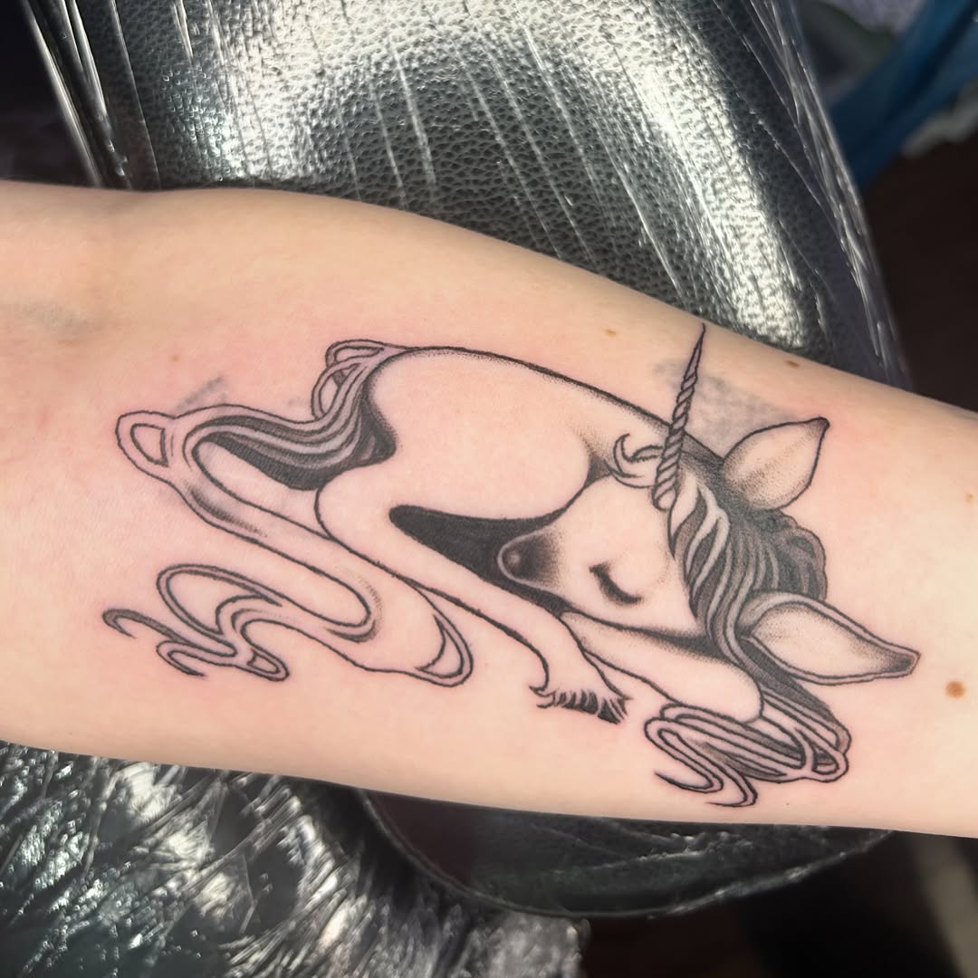 Tattoo by @furcoat444 — black_and_grey, fine_line