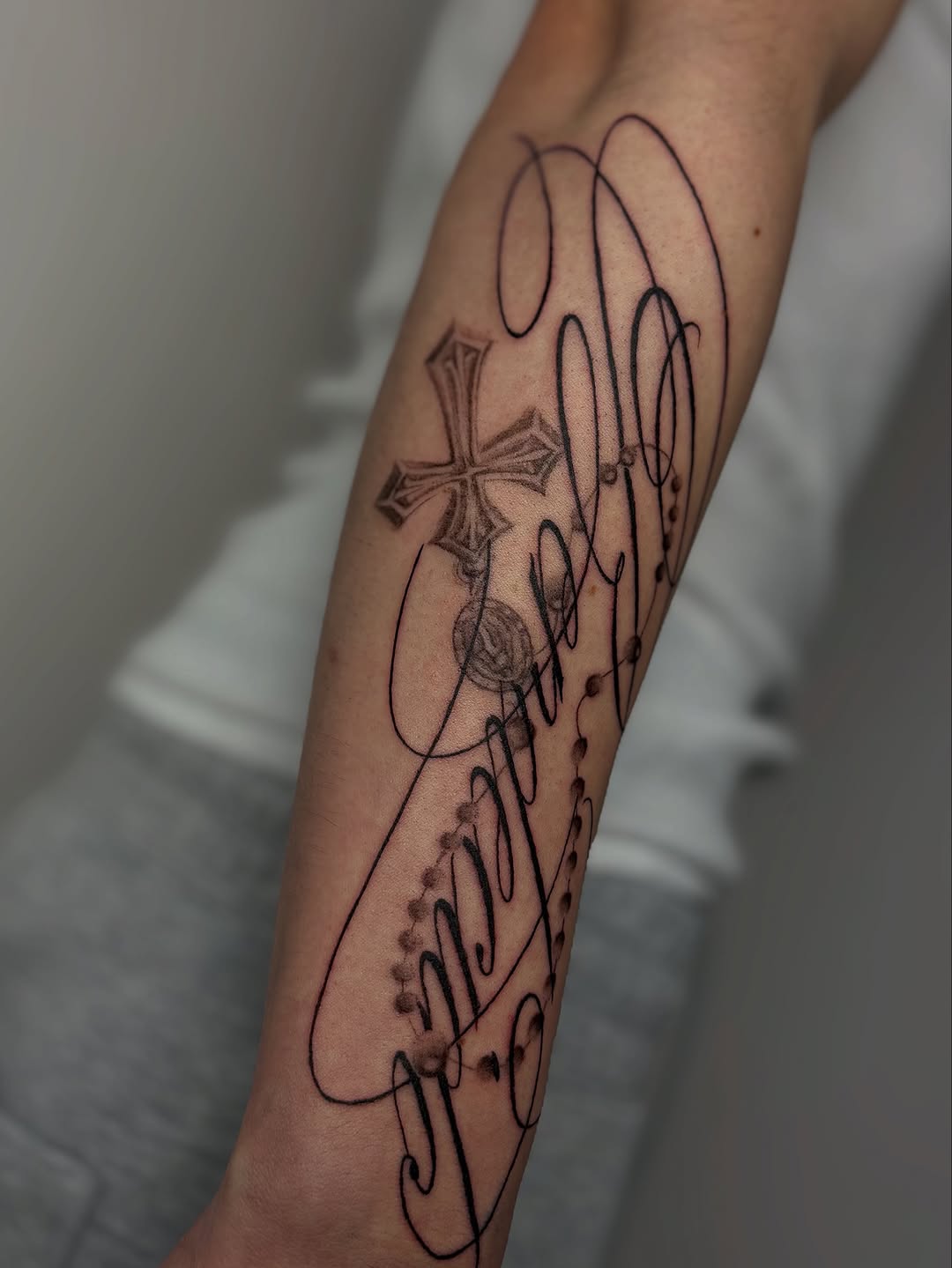 Tattoo by @shortkingtattoo β lettering_script, black_and_grey