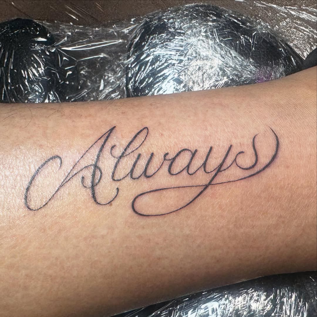 Tattoo by @justina.tattoos — lettering_script, fine_line