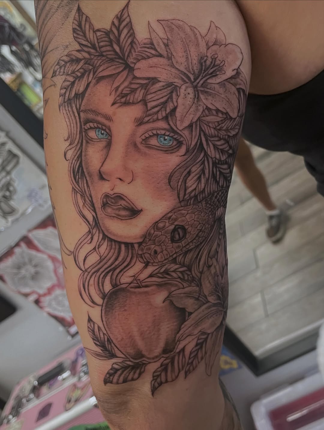 Tattoo by @tattoomebella — realism, black_and_grey