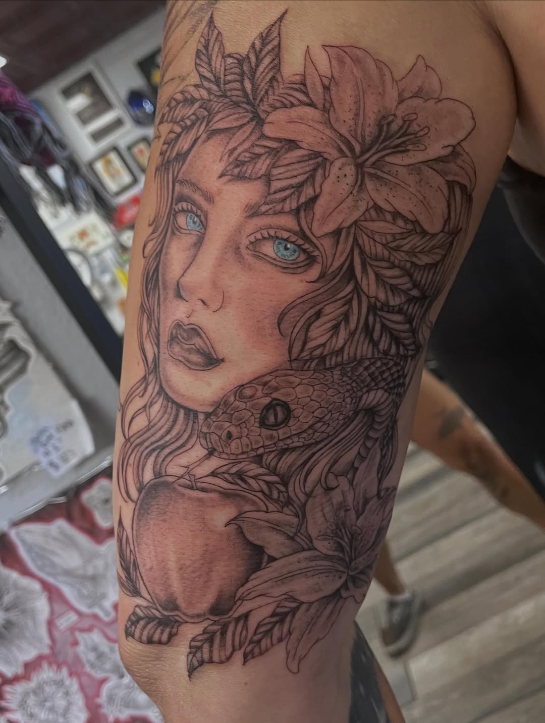 Tattoo by @tattoomebella — realism, black_and_grey