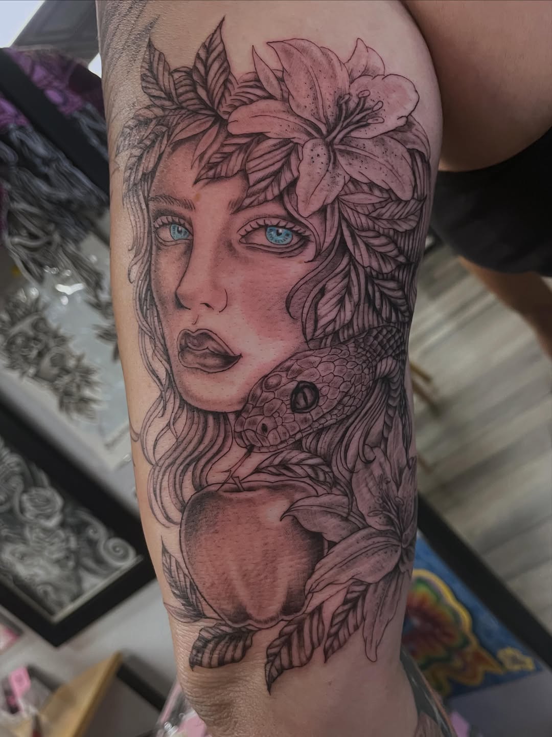 Tattoo by @tattoomebella — realism, black_and_grey
