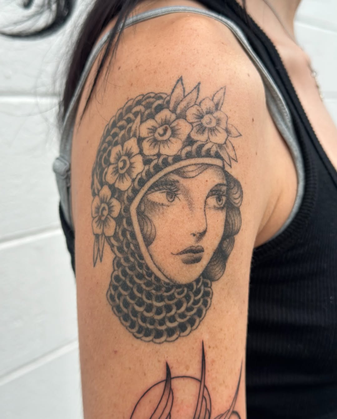 Tattoo by @jaredsharp.ink — black_and_grey, chicano