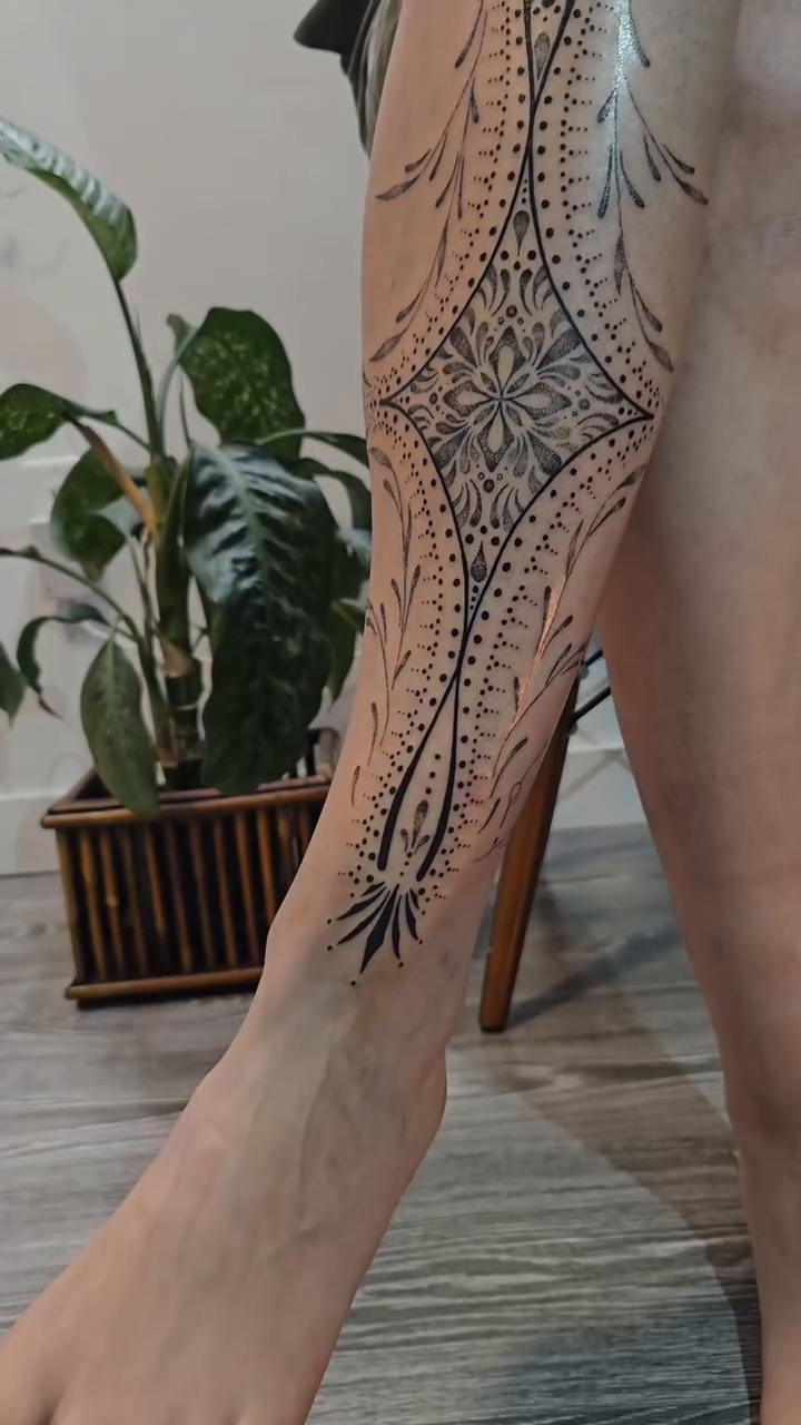 Tattoo by @meditating_ink — geometric, dotwork