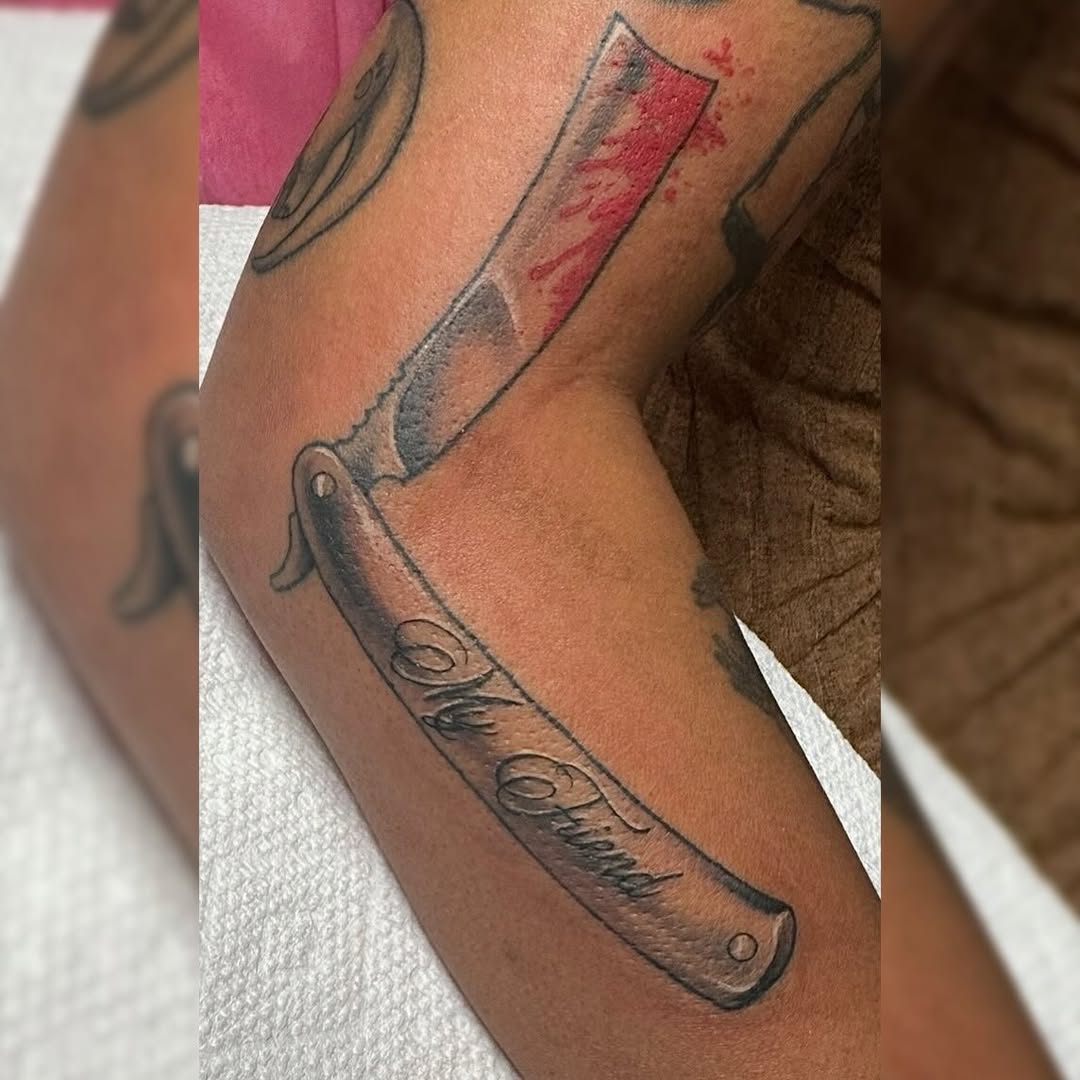 Tattoo by @gabipaigeee — lettering_script, black_and_grey
