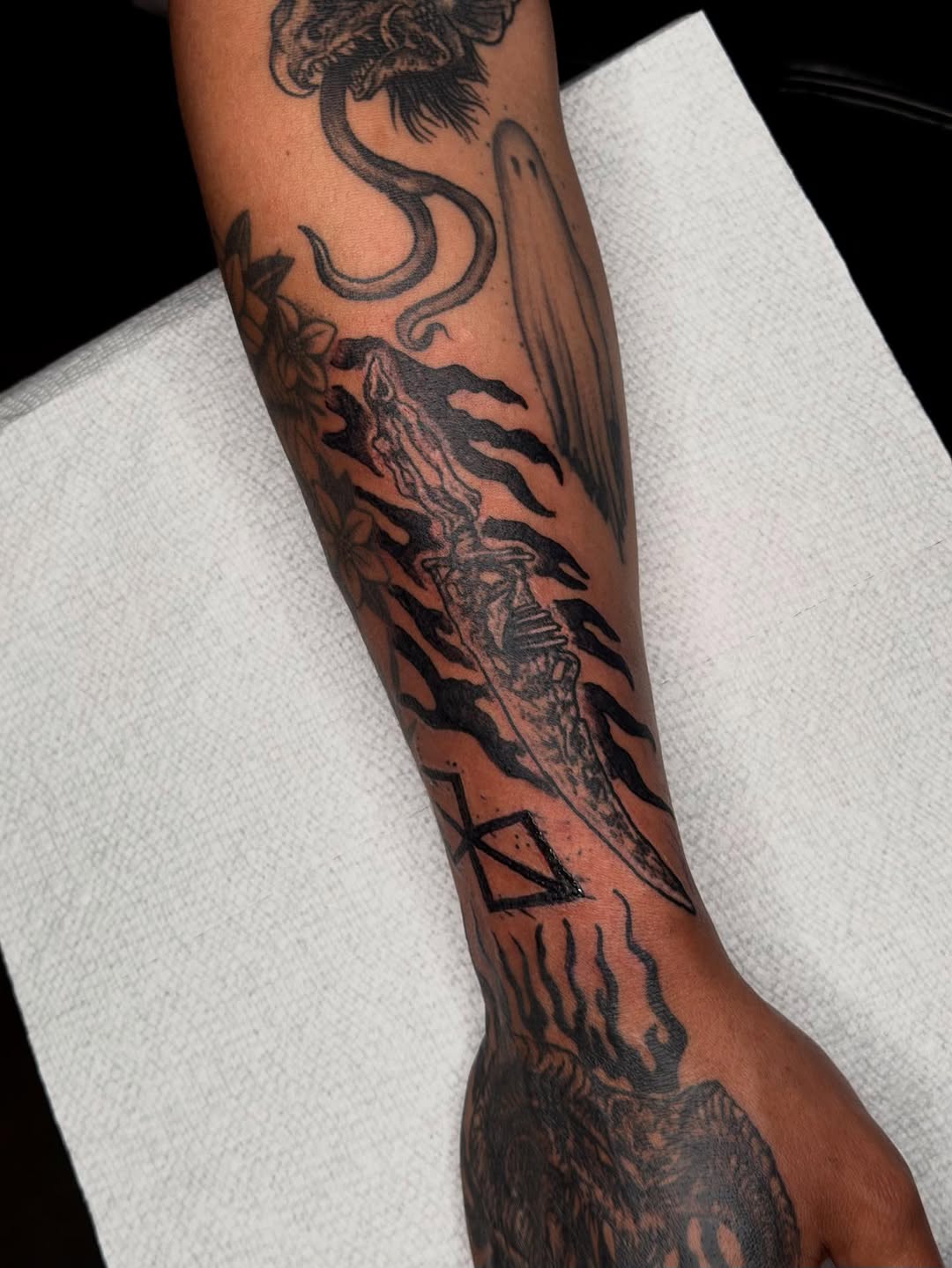 Tattoo by @wizardspire — blackwork, black_and_grey