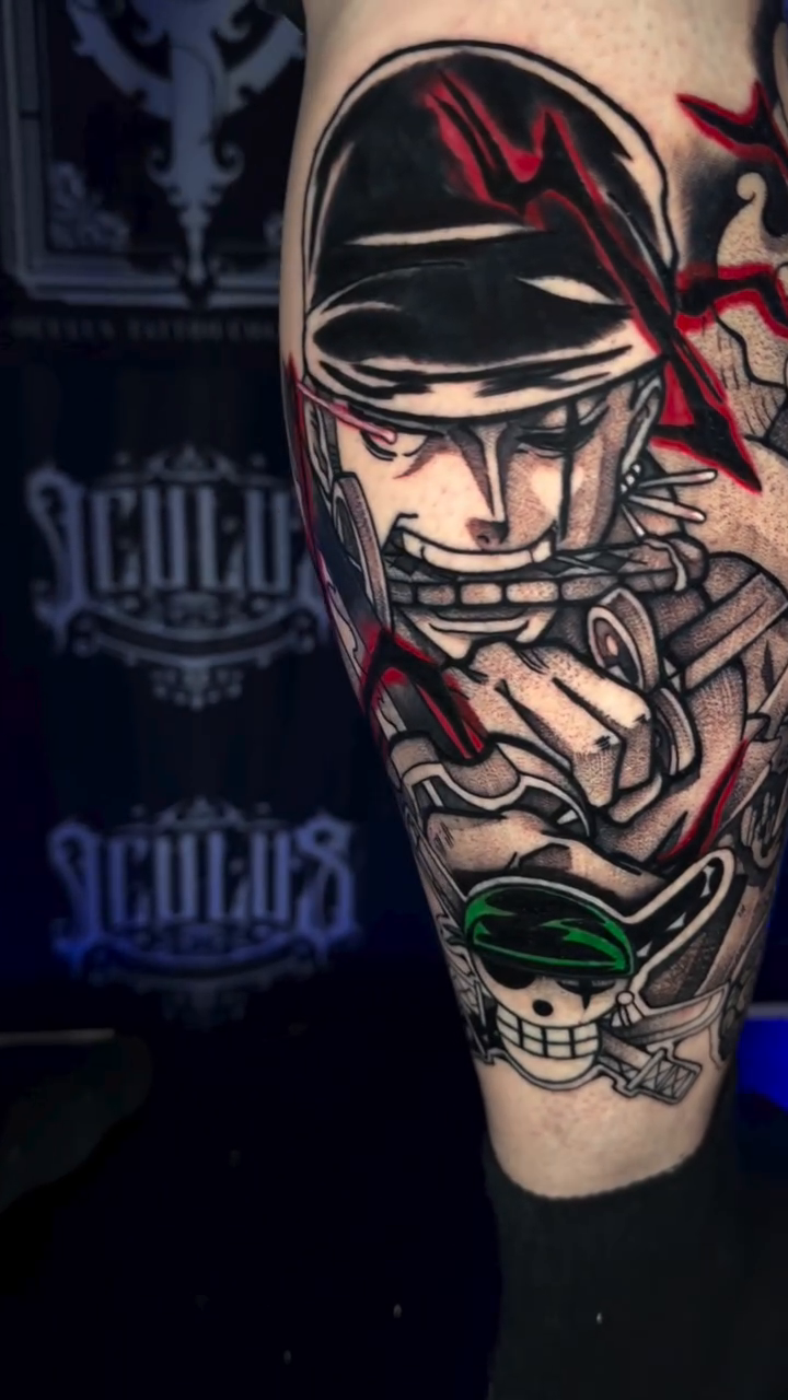 Tattoo by @goose_tattoos — anime, black_and_grey