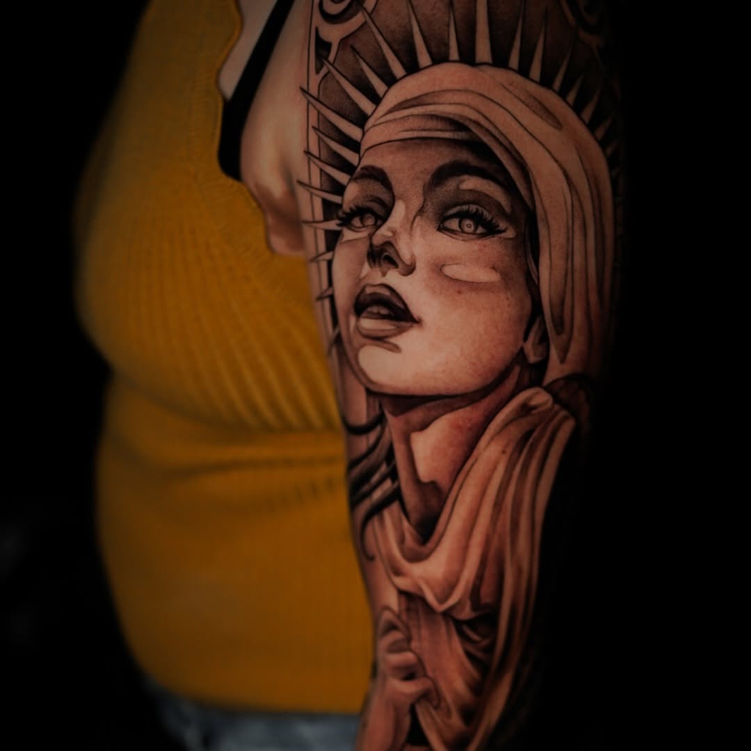 Tattoo by @jdmroxy_24 โ realism, black_and_grey