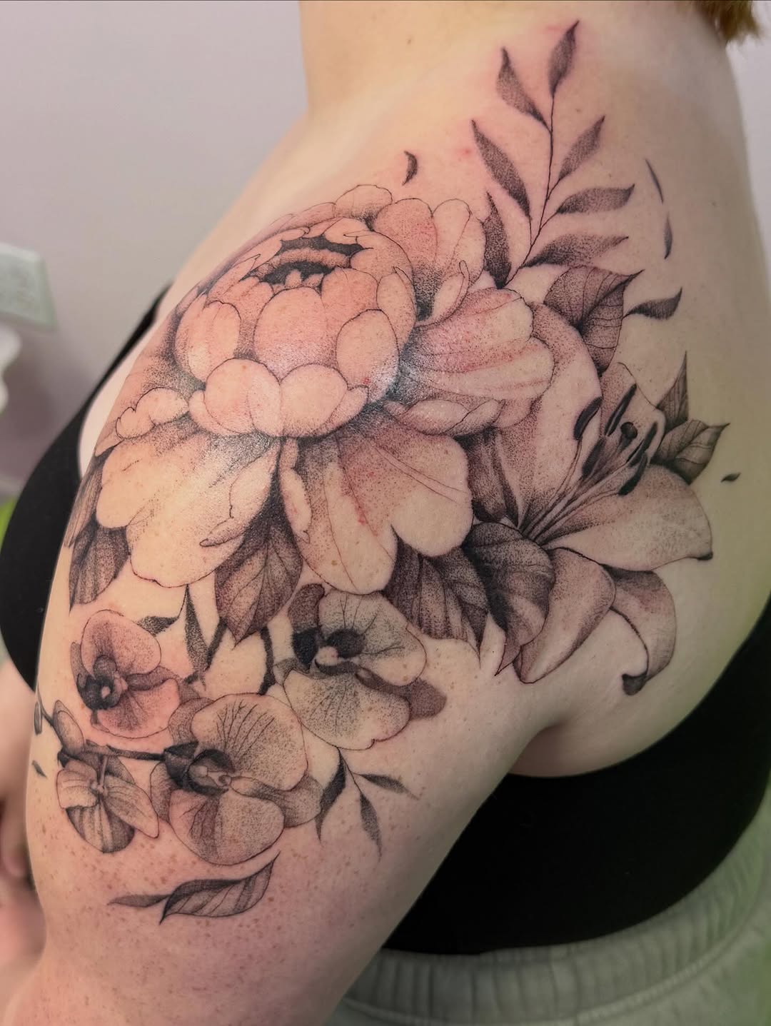 Tattoo by @zoe.eli.tattoo — black_and_grey, dotwork
