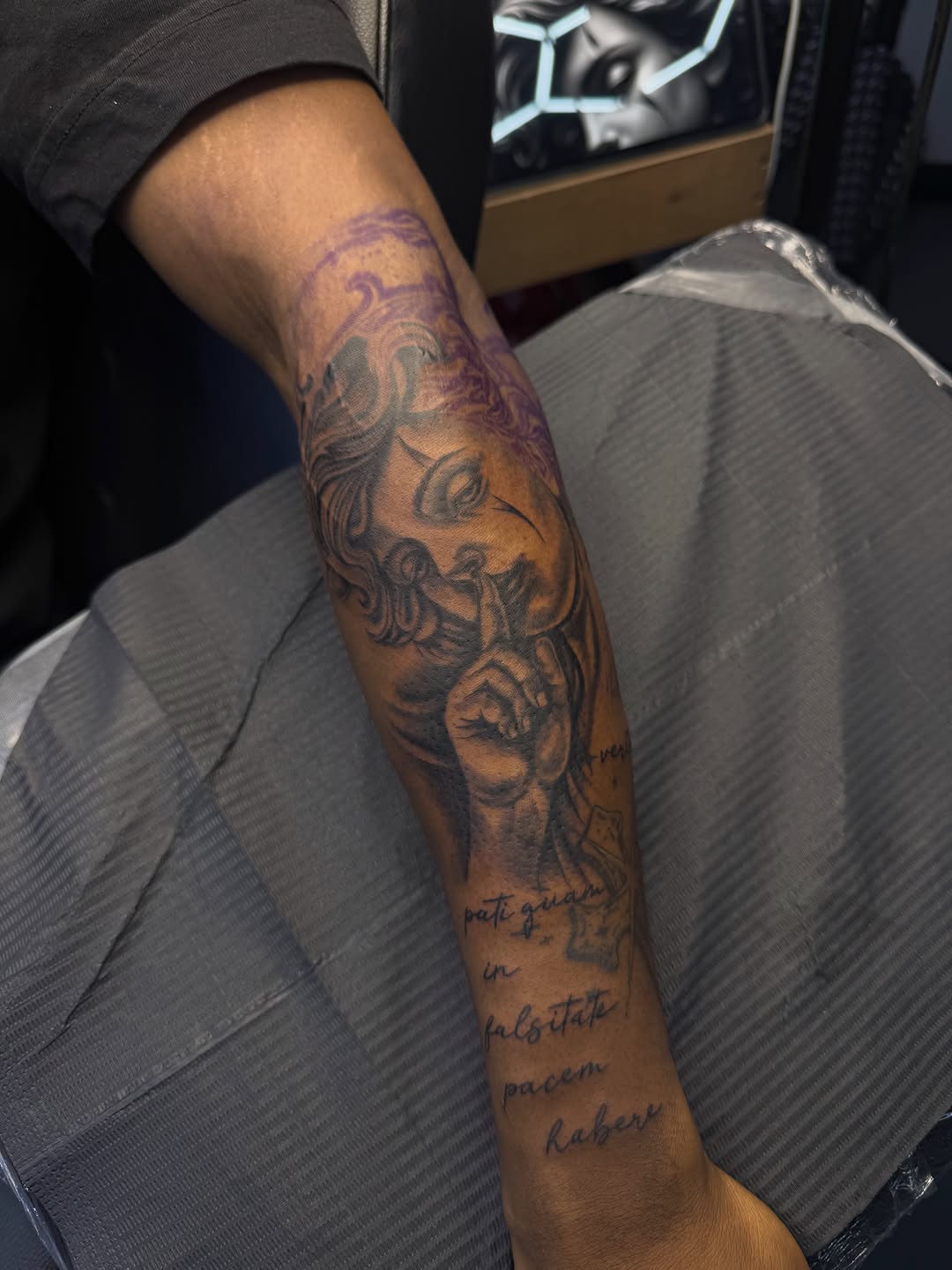 Tattoo by @inkwjuju — realism, lettering_script