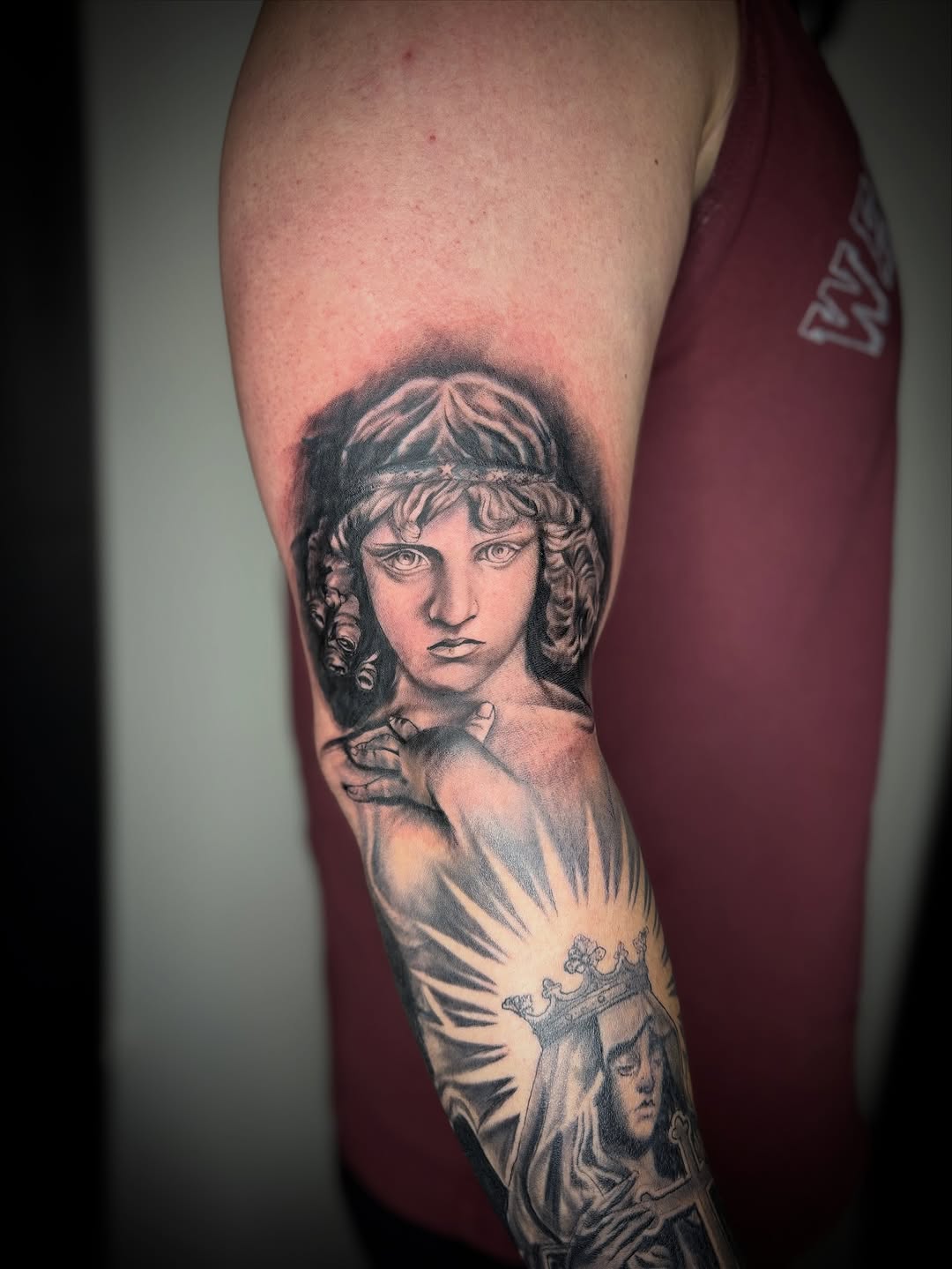 Tattoo by @zhentats2 β realism, black_and_grey