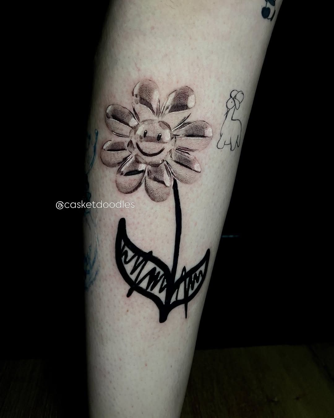 Tattoo by @casketdoodles — illustrative, black_and_grey