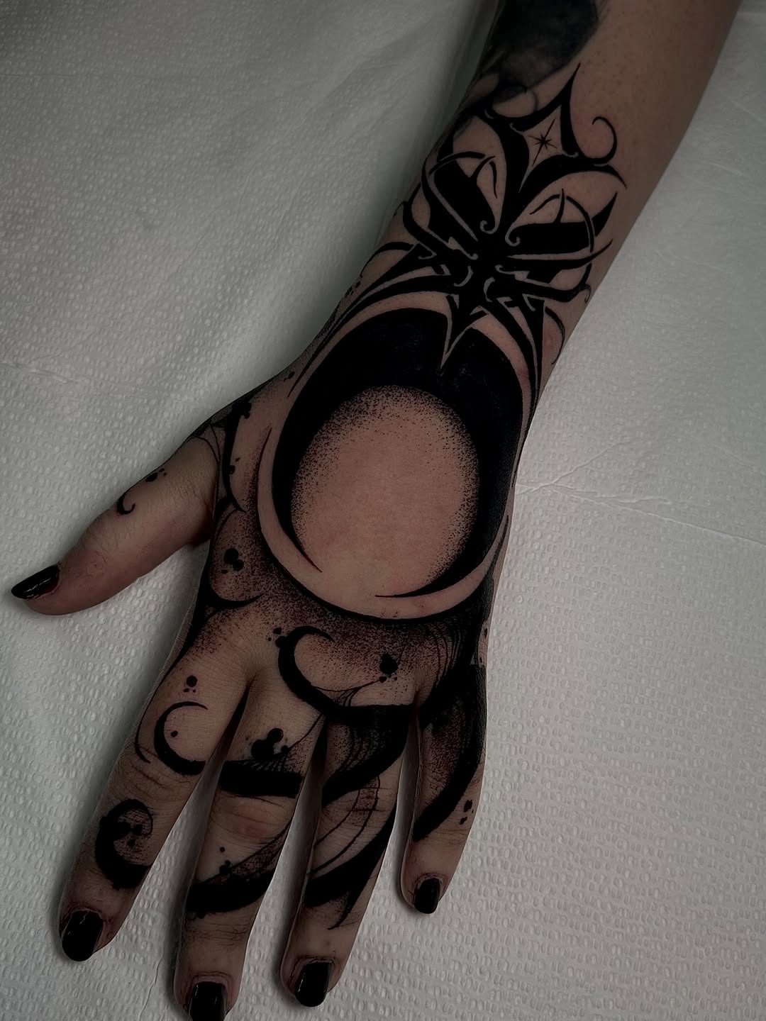 Tattoo by @tattoos.crystal — blackwork, illustrative