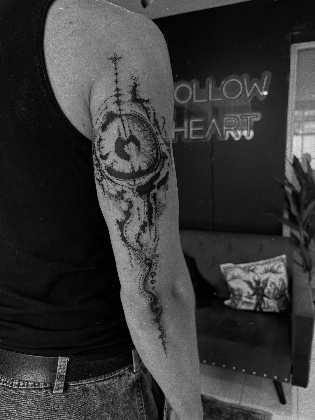 Tattoo by @chrisdafacetattoo — dotwork, black_and_grey