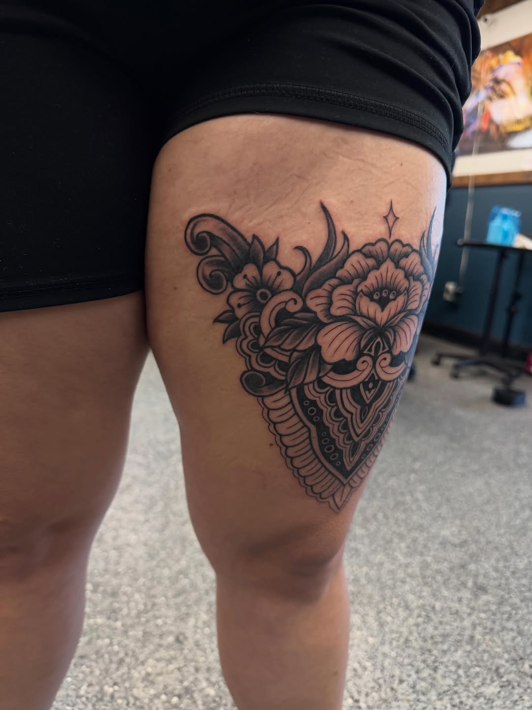 Tattoo by @pushingpigment1117 — ornamental, black_and_grey