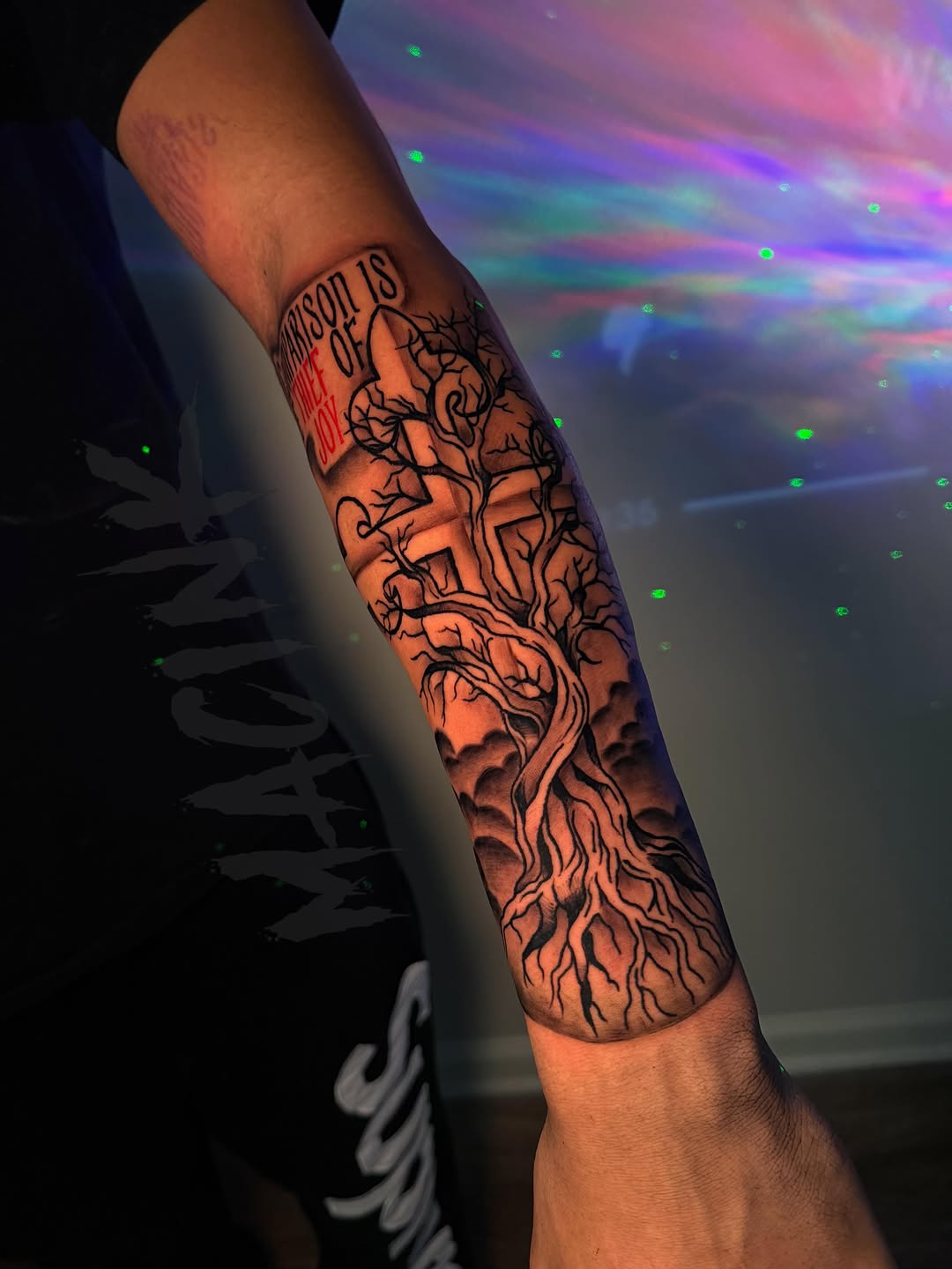 Tattoo by @macink__ — black_and_grey, lettering_script