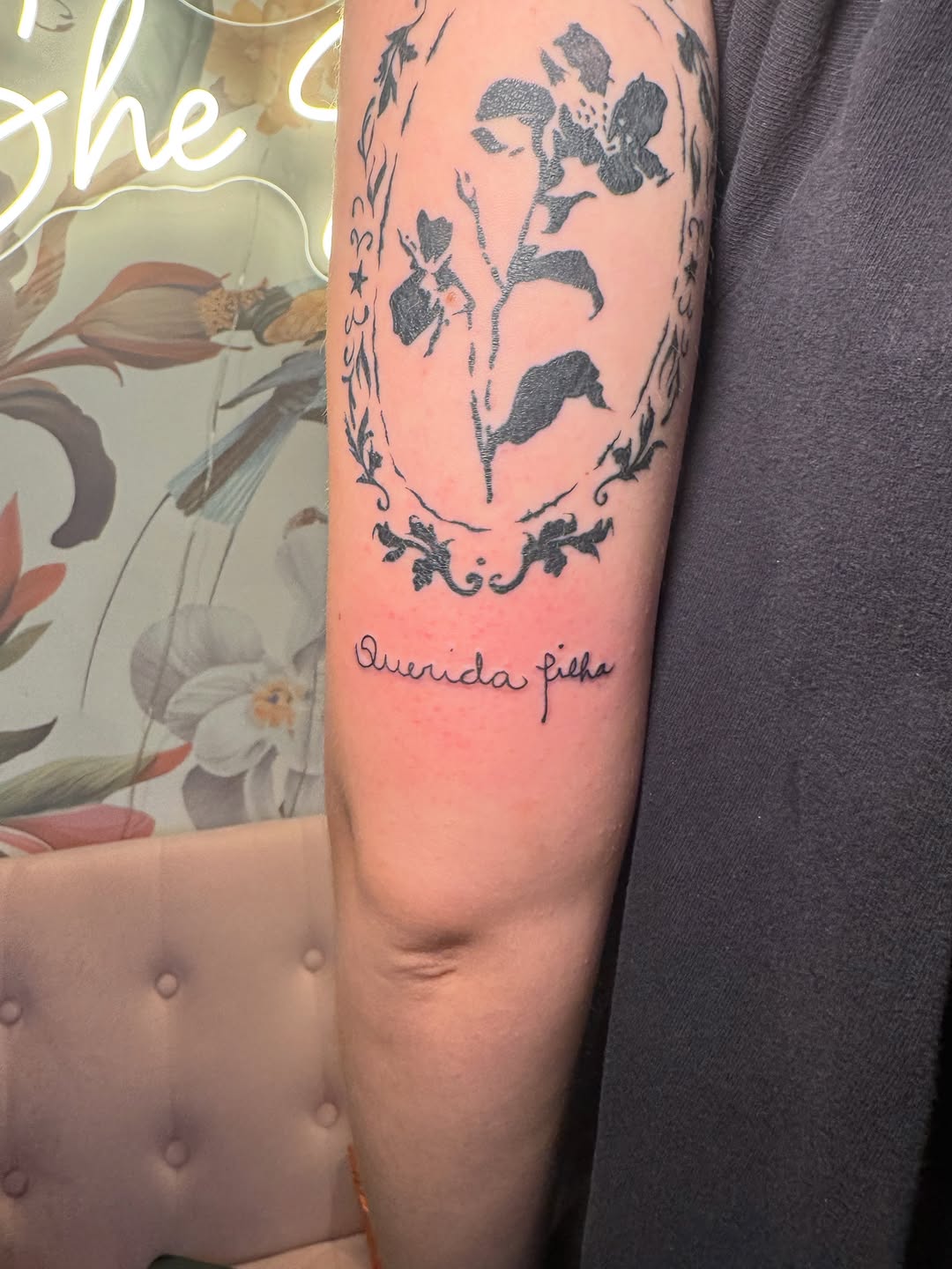 Tattoo by @kinz_ink — illustrative, lettering_script