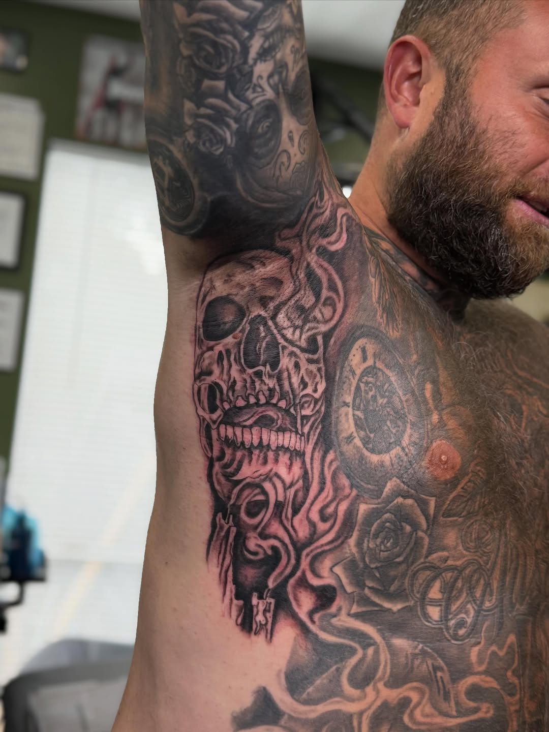 Tattoo by @joeyspindlertattoos — black_and_grey, realism