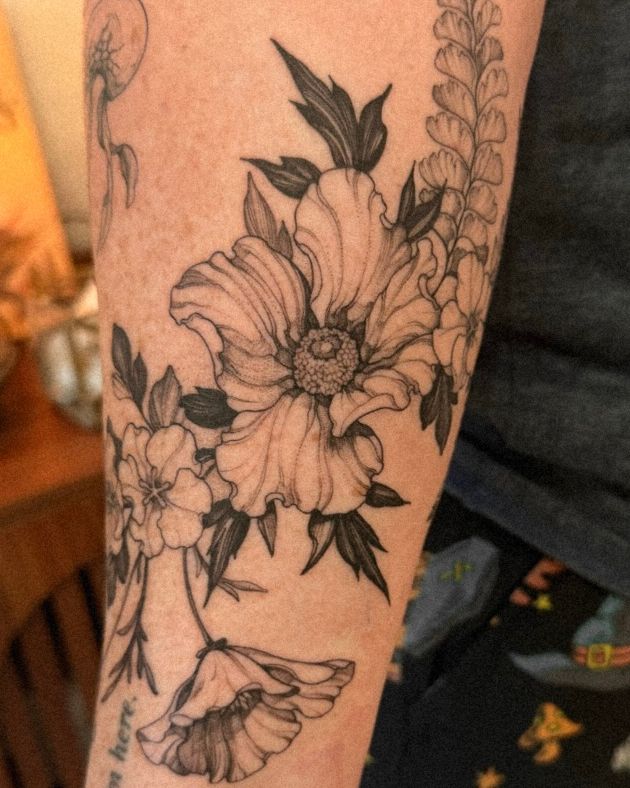 Tattoo by @bones.botany.tattoo — black_and_grey, fine_line