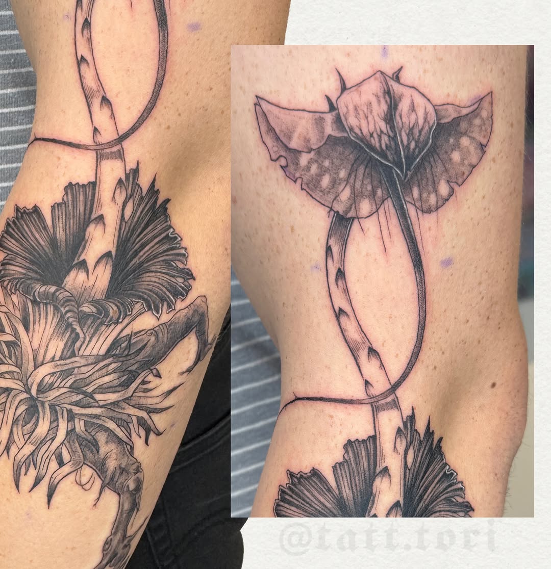 Tattoo by @tatttori — black_and_grey