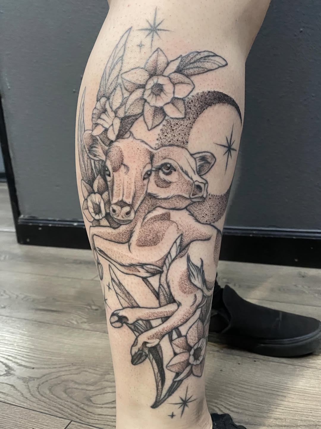 Tattoo by @tattoofiendclub — dotwork, black_and_grey