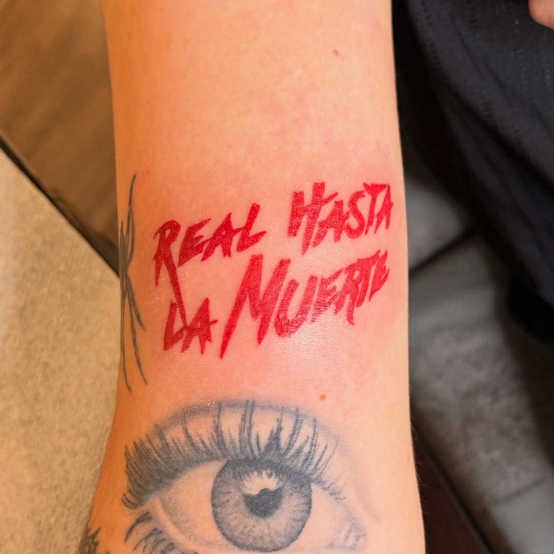 Tattoo by @cmoreink — lettering_script, illustrative