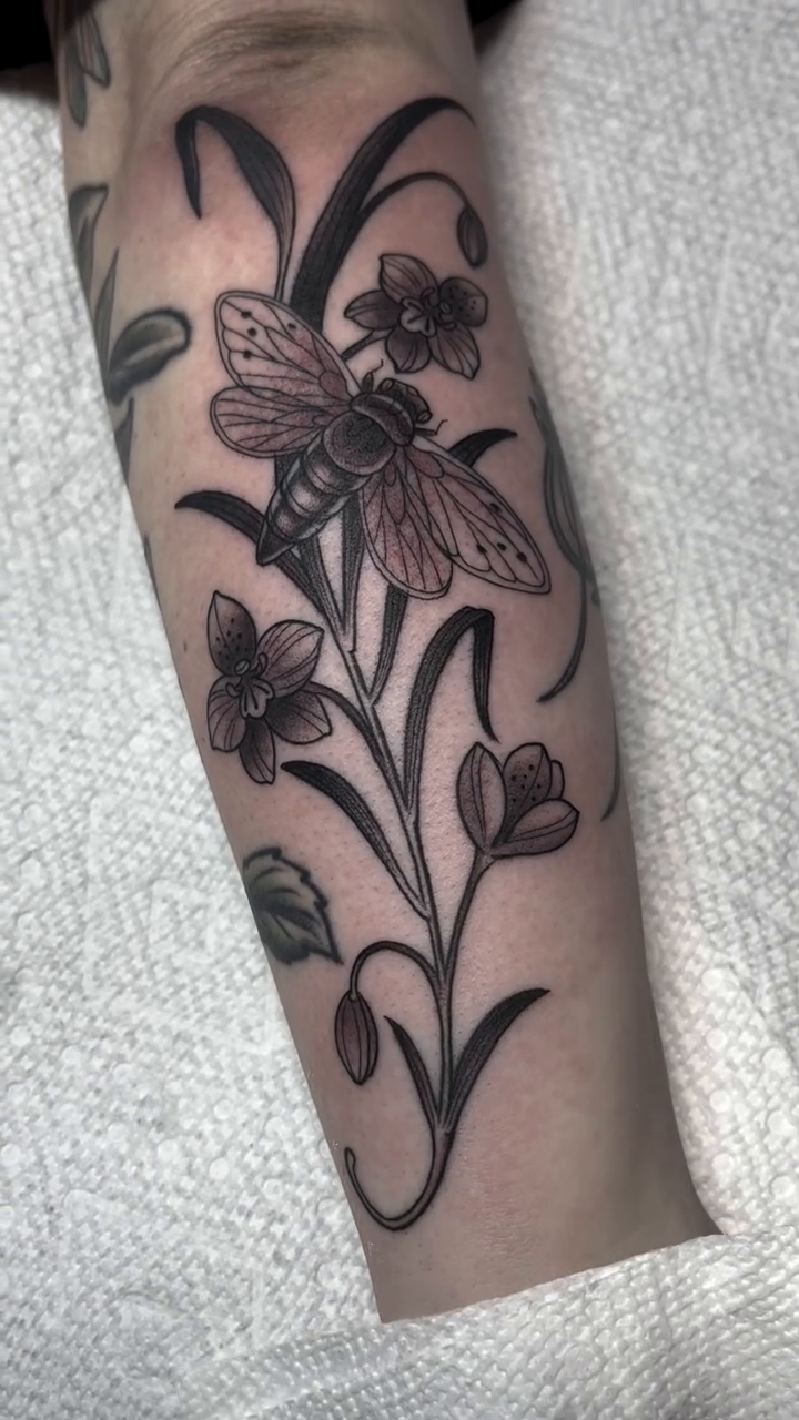 Tattoo by @kaylartattoos — illustrative, black_and_grey