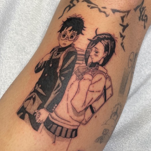 Tattoo by @zetersenn_ink — anime, black_and_grey