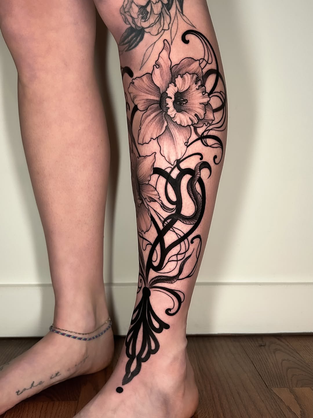 Tattoo by @crystalthornstattoo — black_and_grey, ornamental