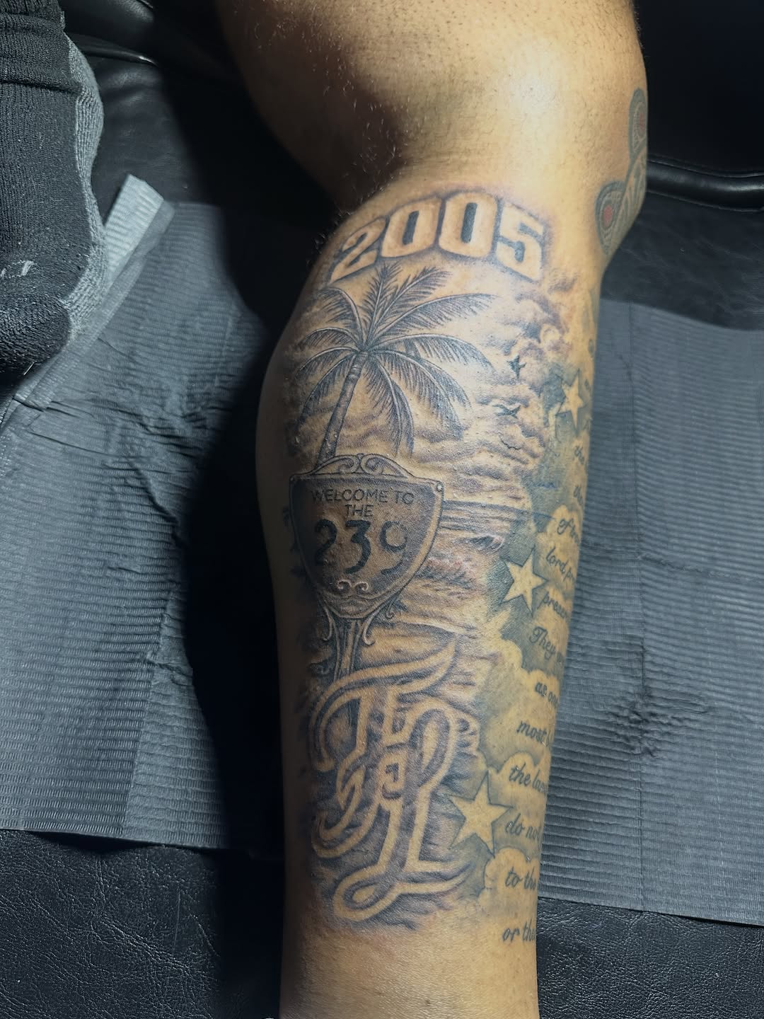 Tattoo by @chrisdoestattoos — black_and_grey, lettering_script