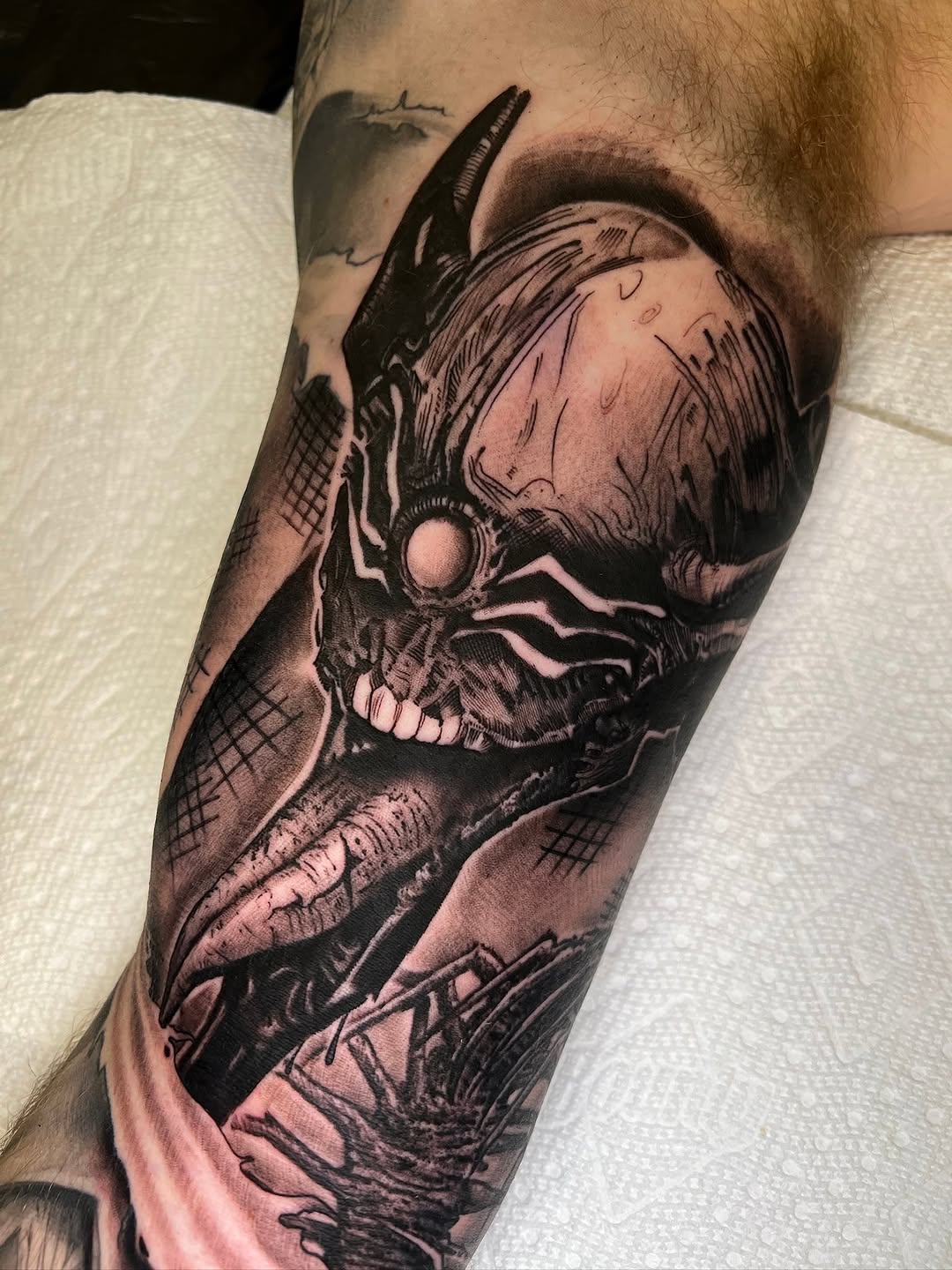 Tattoo by @coreyclarktattoos — black_and_grey, dark_realism