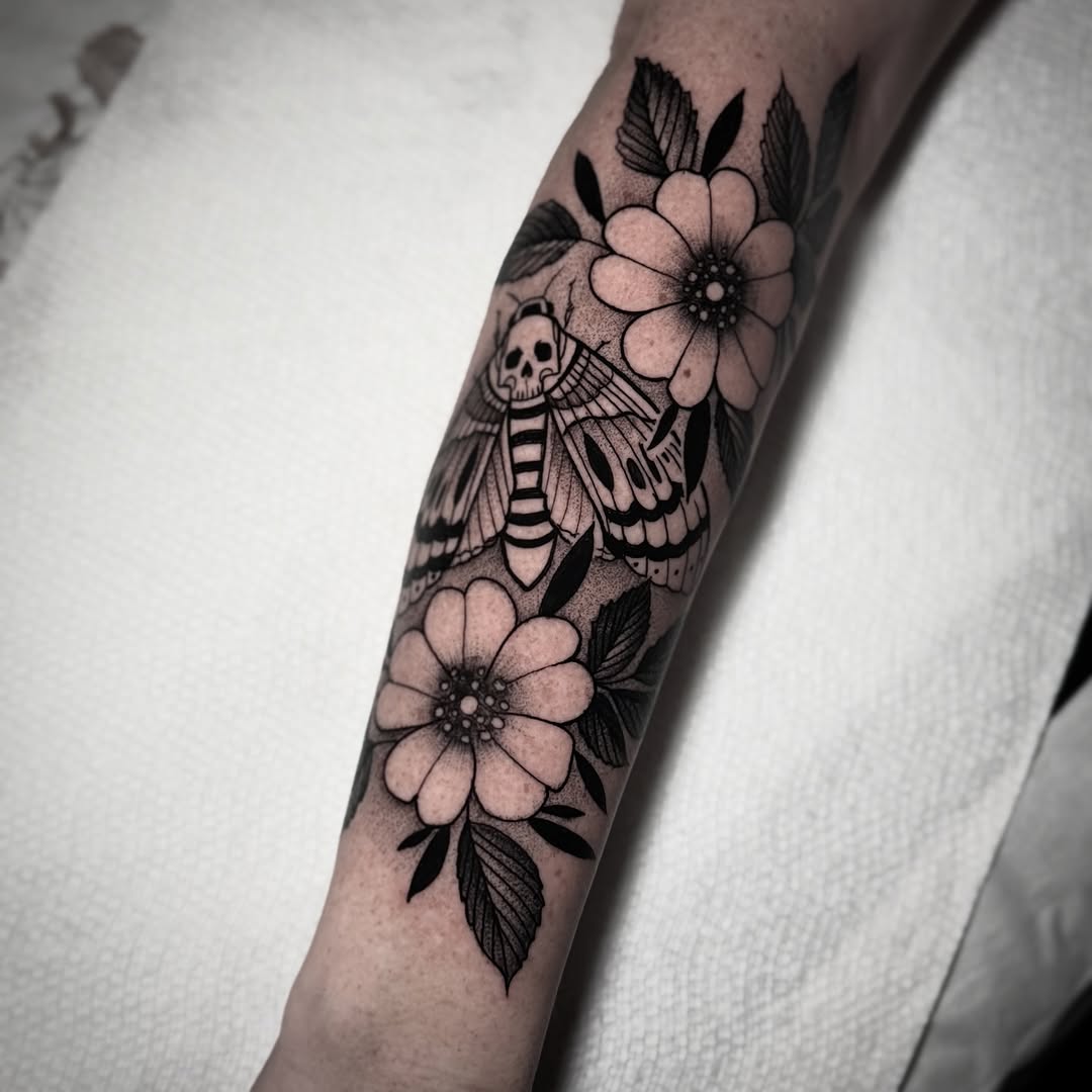 Tattoo by @davidmushaneytattoos — blackwork, illustrative