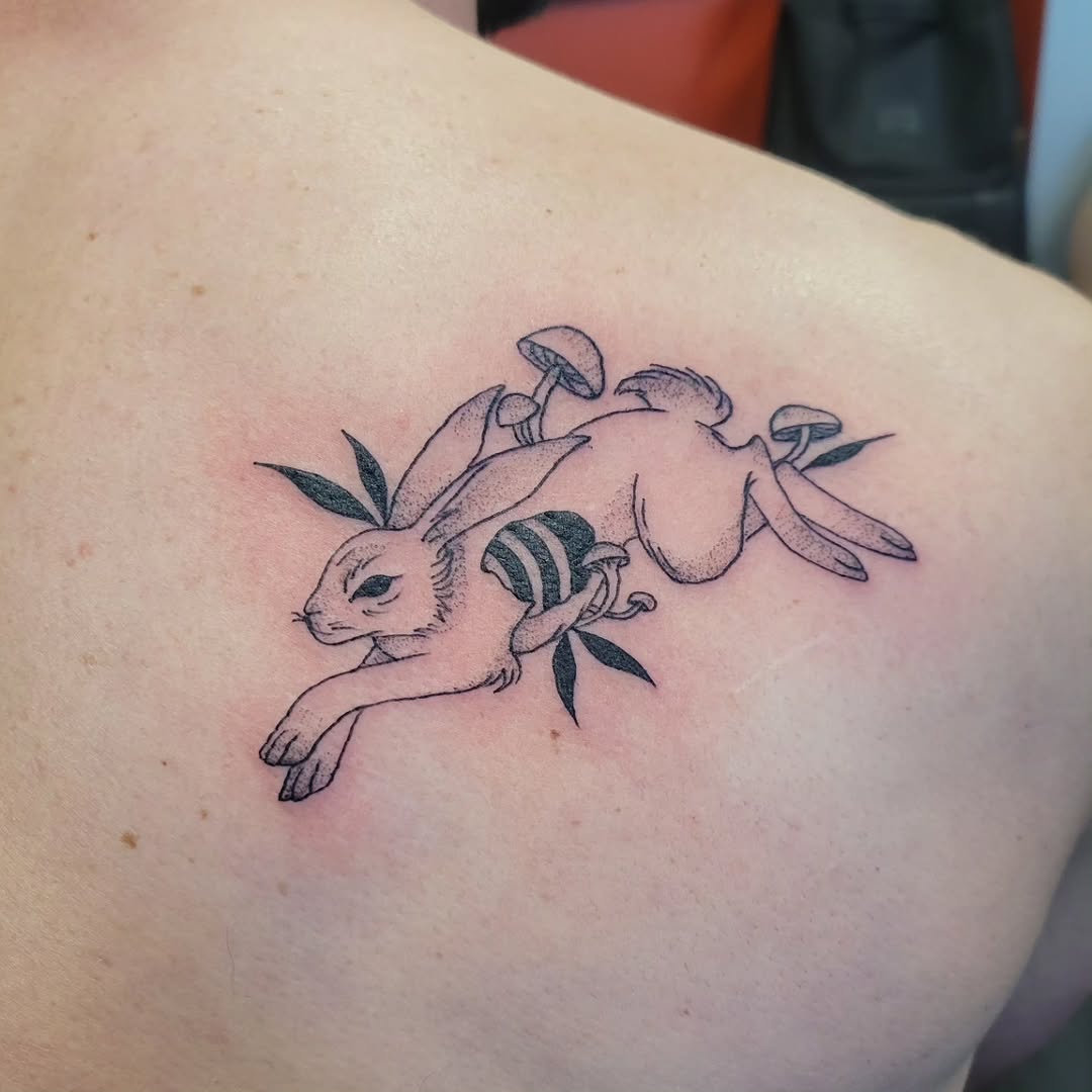 Tattoo by @nightmaristic — illustrative, dotwork